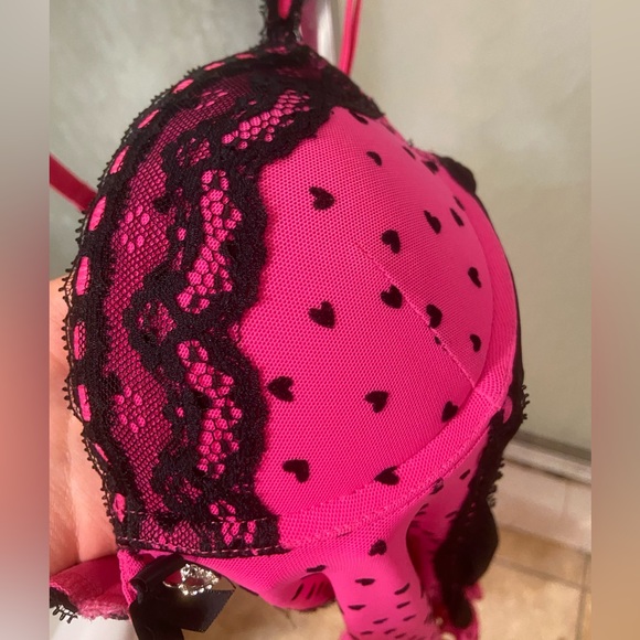 adorable slip dress with bra, hot pink with hearts and mesh fabric on side - Picture 2 of 6